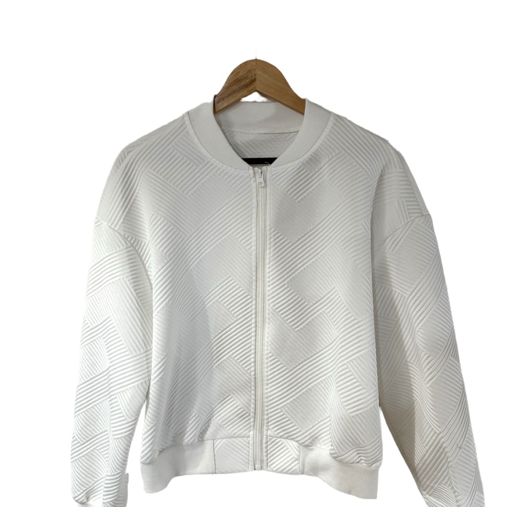 SHEIN White Textured Zip-Up Bomber Jacket | Size XL
